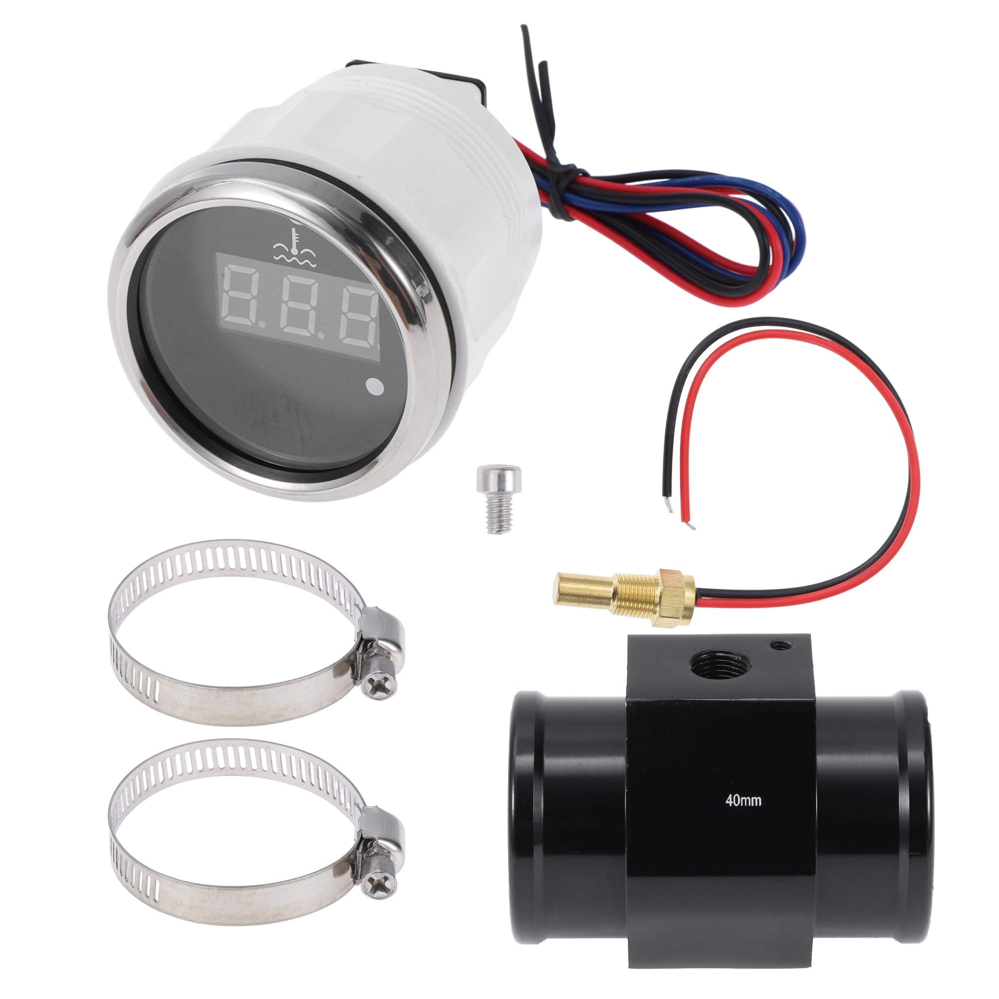 A ABSOPRO Kit universale di indicatore digitale della temperatura dell'acqua da 1,57" per sensore radiatore a tubo di raccordo nero, 100-300°F - Display LED per autoveicoli a 12V CC