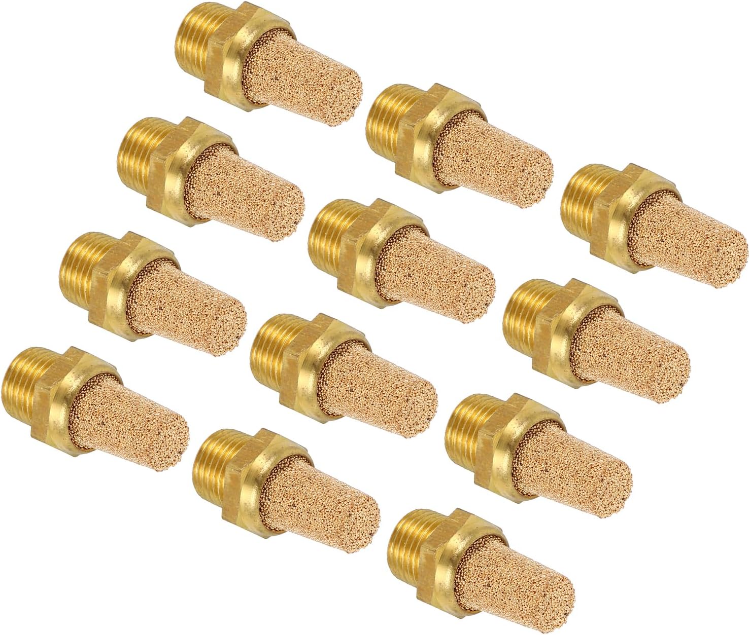 MECCANIXITY 12Pcs Air Compressor Muffler, 1/8" NPT-10mm Male Thread Sintered Bronze Exhaust for Pneumatic Tools Industrial Machinery, Long
