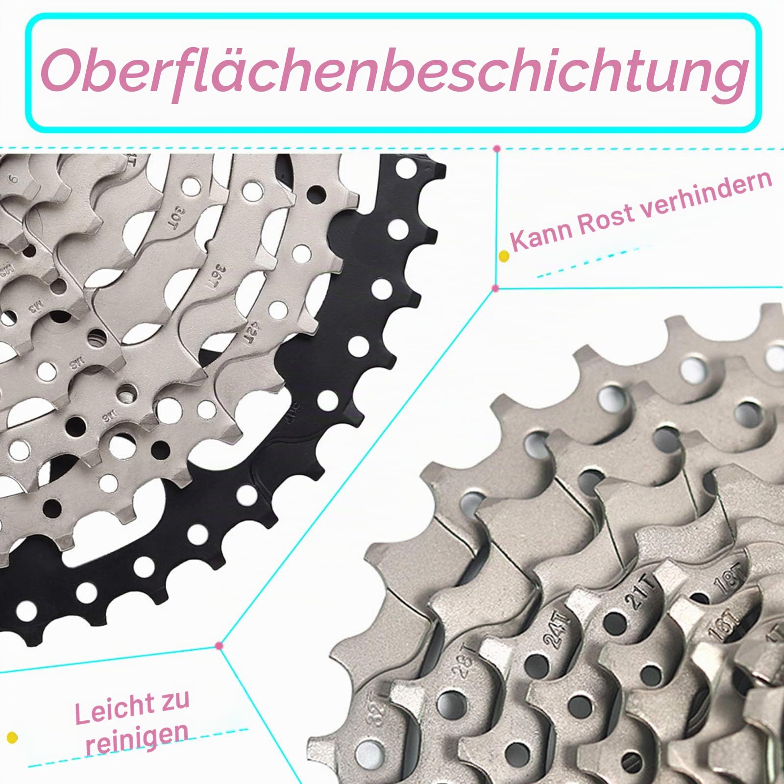 10 Fach Fahrrad Kassetten ist für Mountainbikes und Rennräder geeignet. Superleicht