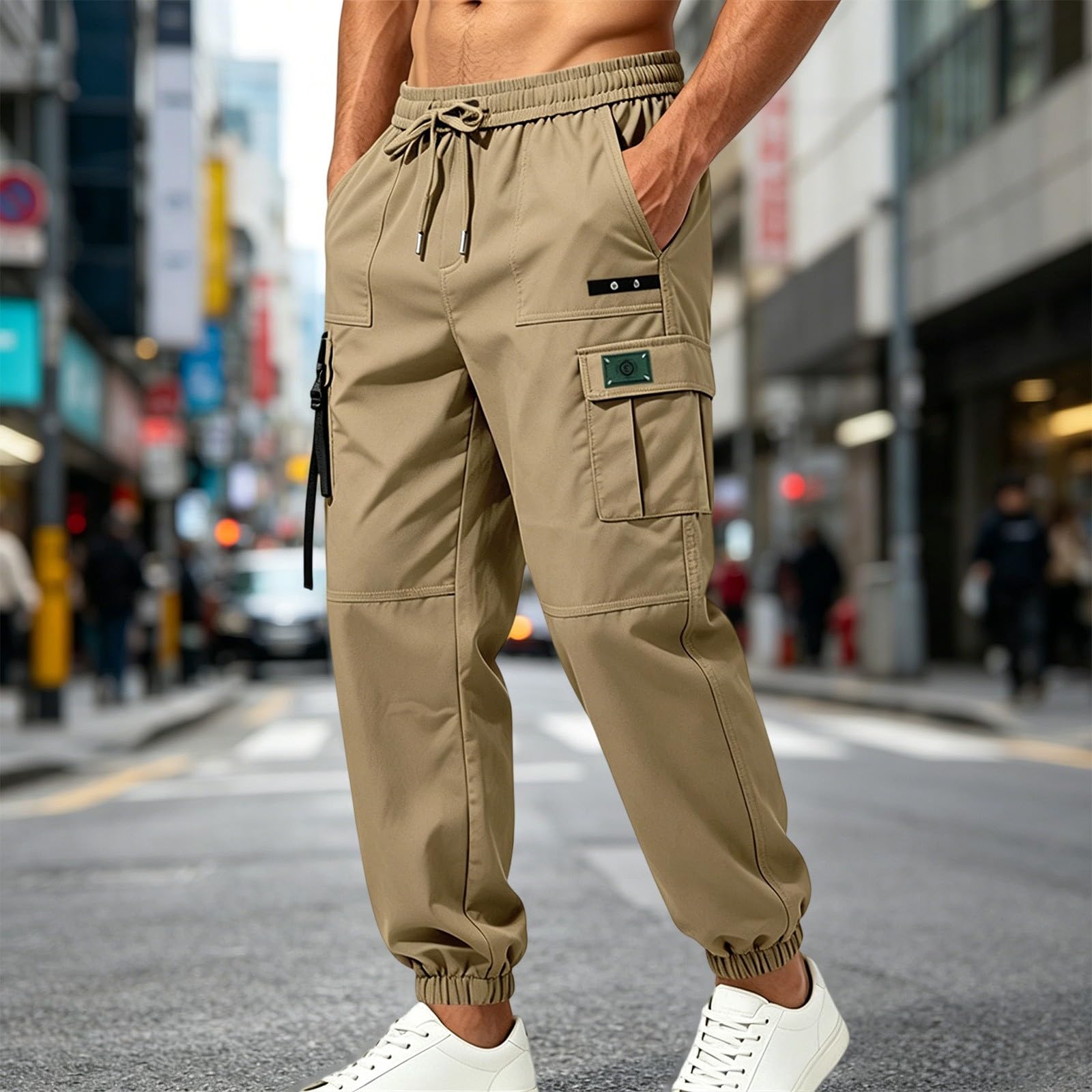 Pantalones cargo de trekking para hombre con perneras, pantalones de exterior, multibolsillos, cintura elástica, tejido de poliéster, transpirable, impermeable, monocolor, deportivo, moderno, informal