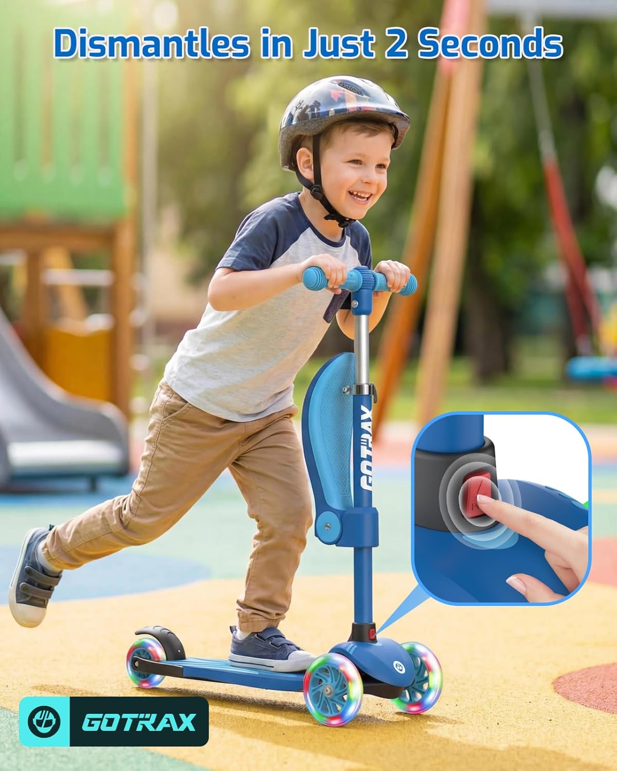 Gotrax KS3 Kids Kick Scooter, LED Lighted Wheels, Adjustable Height Handlebars and Removable Seat, Lean-to-Steer & Widen Anti-Slip Deck, 3 Wheel Scooter for Kids Ages 2-8 and up to 110 Lbs