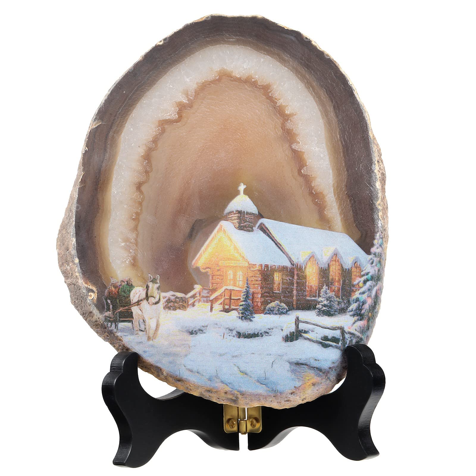 Tranche de pierre d'agate naturelle peinture geode avec support bois Nupuyai