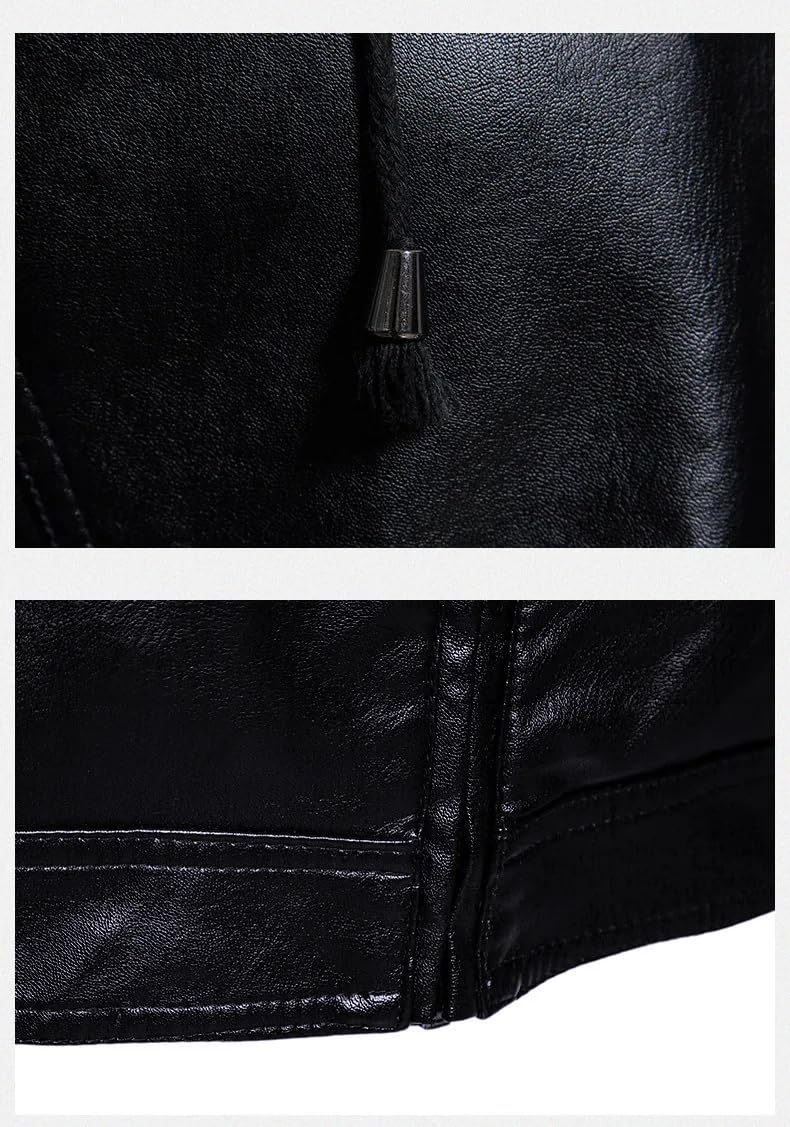 Kurtki Skórzane Męskie - Męska Kurtka Skórzana Z Kapturem, Ciepła Podszewka Męska, Kurtka Outdoor Slim Fit, Męska Odzież, Codzienne, Duże Rozmiary, Topy