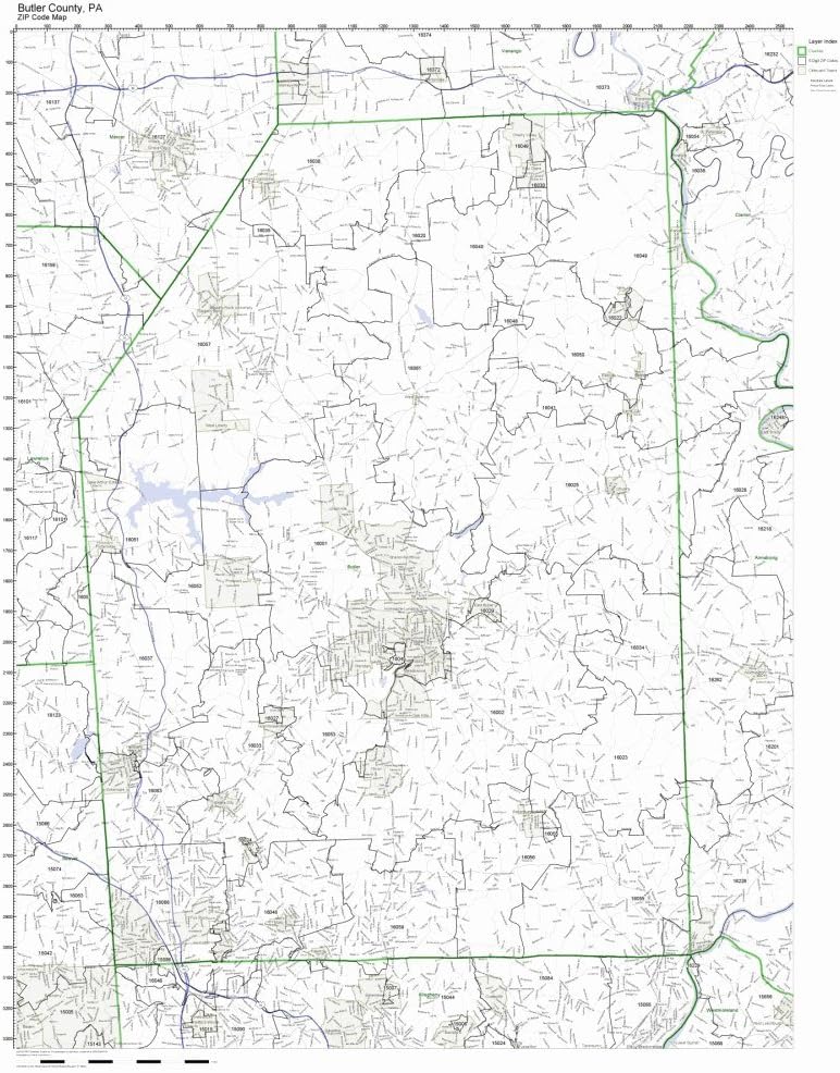Working Maps Butler County, Pennsylvania PA Zip Code Map Not Laminated Office Products
