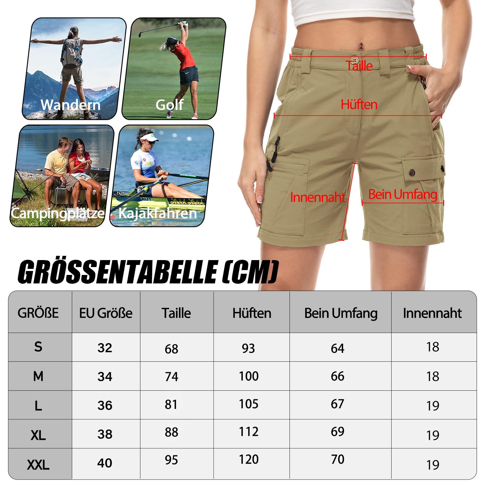 Pantalones Cortos Mujer Cargo Verano Elásticos Secado Rápido Ligeros Pantalón de Senderismo con 4 Bolsillos