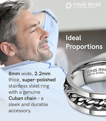 Miniatura 6 de King Ring Anillo giratorio de 0.315 pulgadas  Anillo de cadena para hombres y mujeres, anillo giratorio de acero inoxidable, Fidget Spinner, anillos
