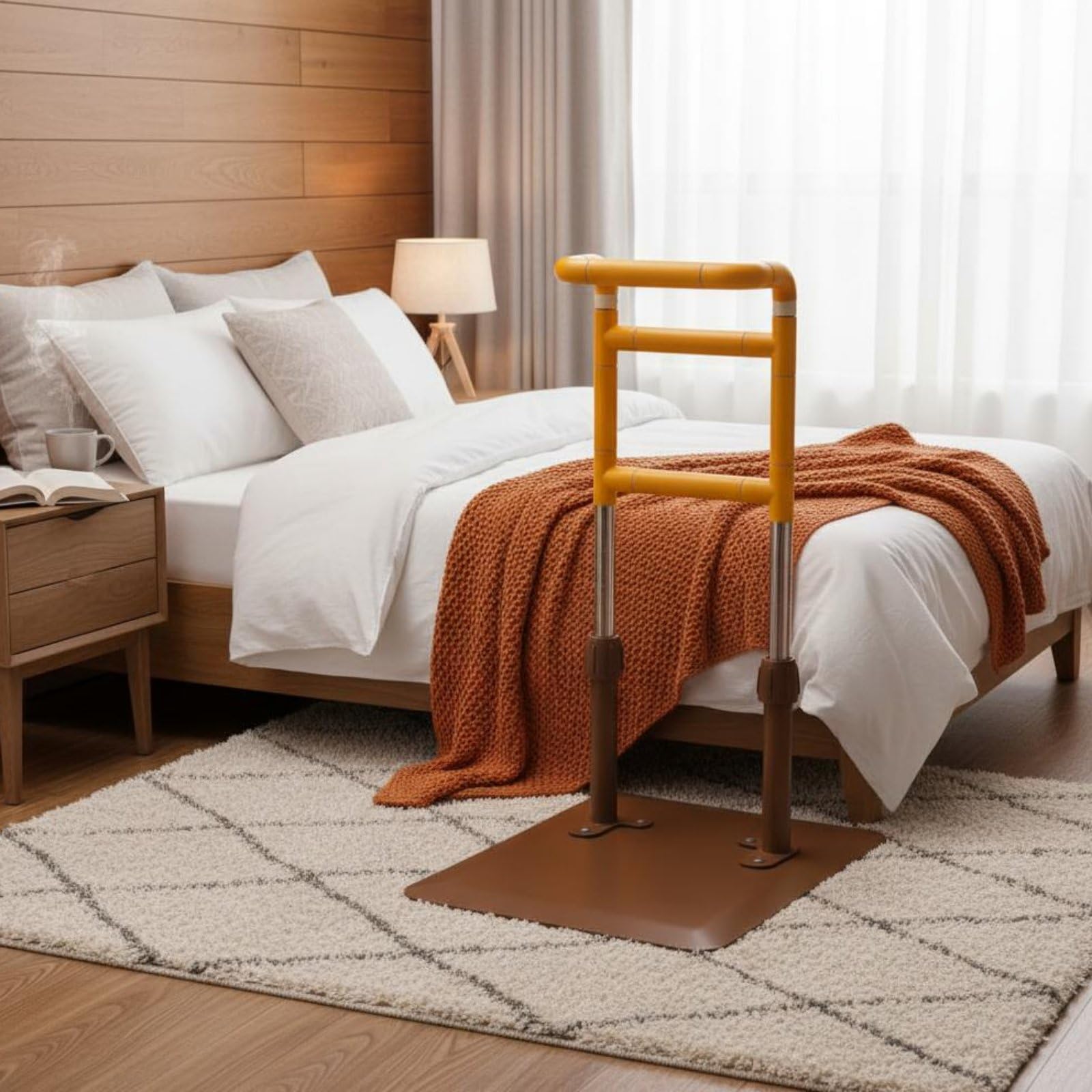 harayaa Maniglia di Sostegno per Letto con Montaggio Sotto E Base Stabile Materiale in Acciaio Inossidabile E Plastica con Maniglia Antiscivolo