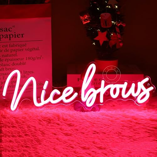 SYLHOME Pink Nice Brows LED Neon Light Sign Eyebrows Beauty Salon Bar Business Makeup Studio Bedroom Wall Decor Sign Browsmaker Led Signage Gifts