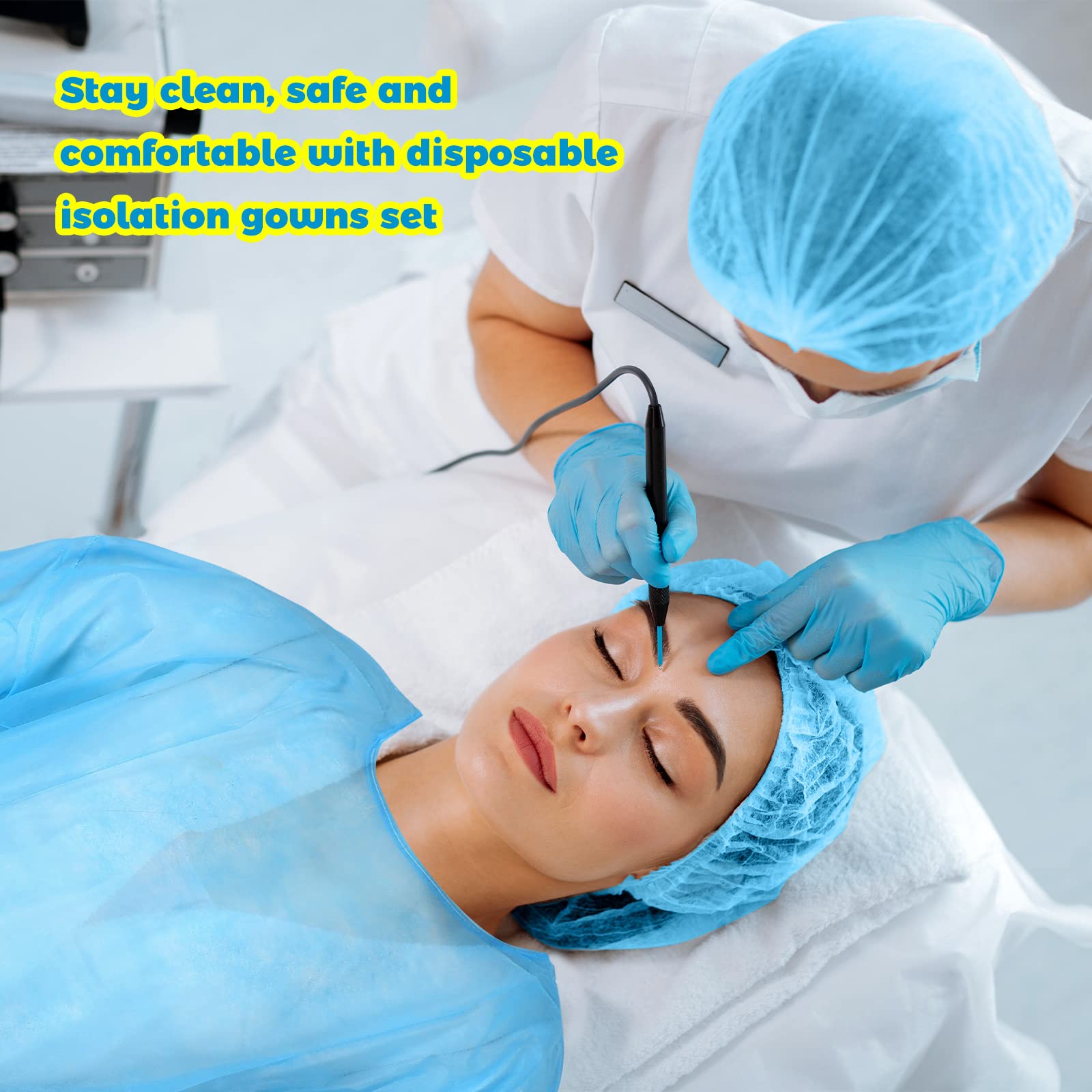Xuhal Confezione da 300 abiti isolanti usa e getta, completamente chiusi, con polsini elastici per isolamento domestico, laboratori, odontoiatria, agenzie di bellezza, pratiche di tatuaggi, unisex