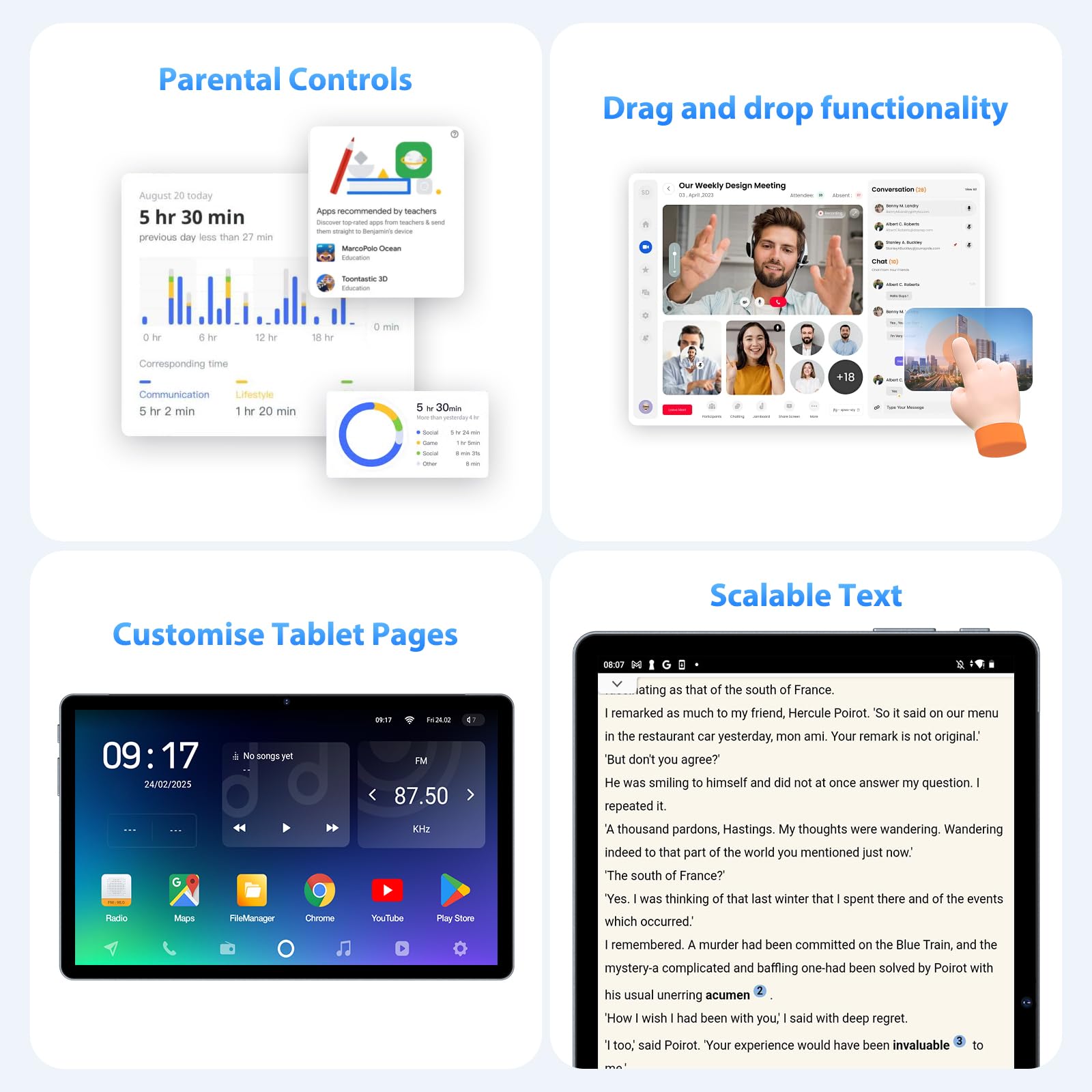 Android 15 Tablet 11 Pulgadas con 4G Doble SIM y 5G WiFi,Tableta Gaming Octa-Core,36 GB RAM+256 GB ROM (1TB TF), 2K incell120Hz,9580mAh,13MP+8MP,Tablet con Teclado, Gris