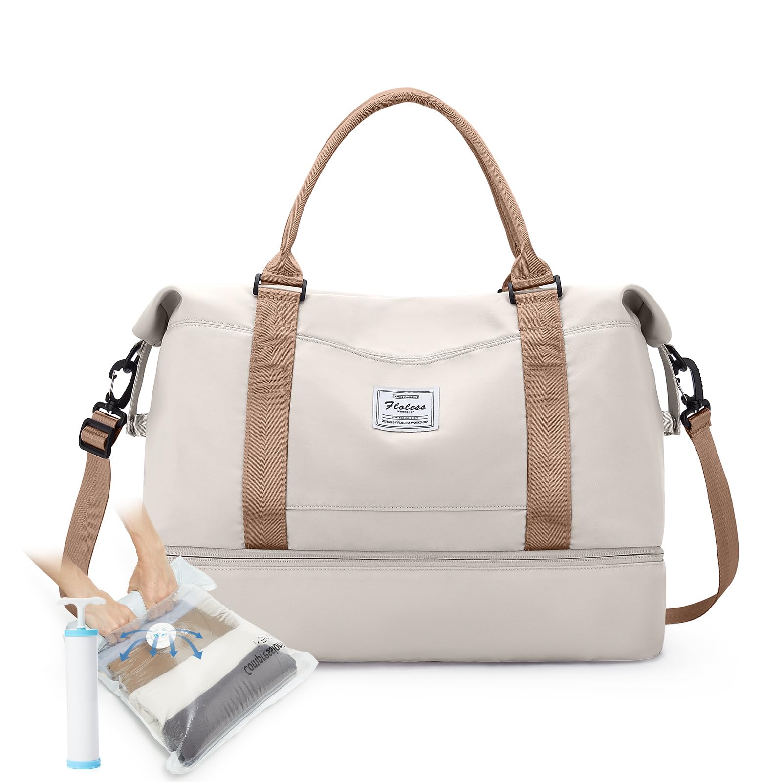 SEAFEW Bolsa de Viaje 40x20x25 para Ryanair,Impermeable Bolsa de Deporte para Gimnasio,Bolsa de Mano Equipaje de Fin de Semana 40x30x20 para Mujer,Bolso de Natación para Playa,D15-Gris Claro — view 61
