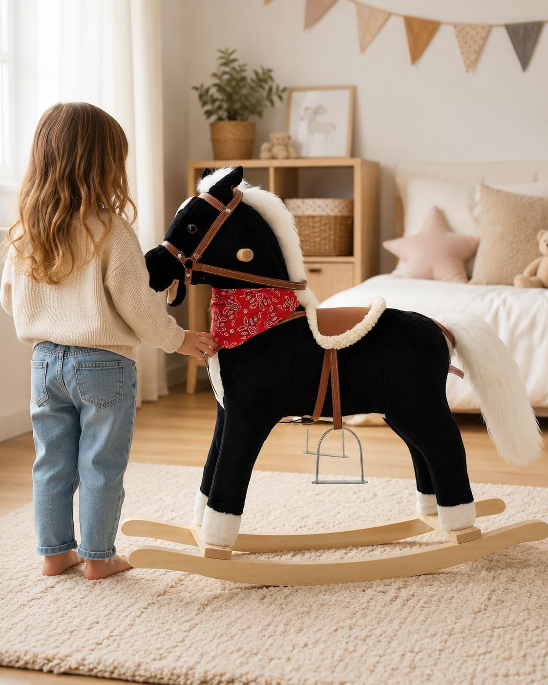 Sweety-Toys 6250 Blacky Schaukelpferd | Bewegliches Maul, Beweglicher Schweif, 2 Sounds