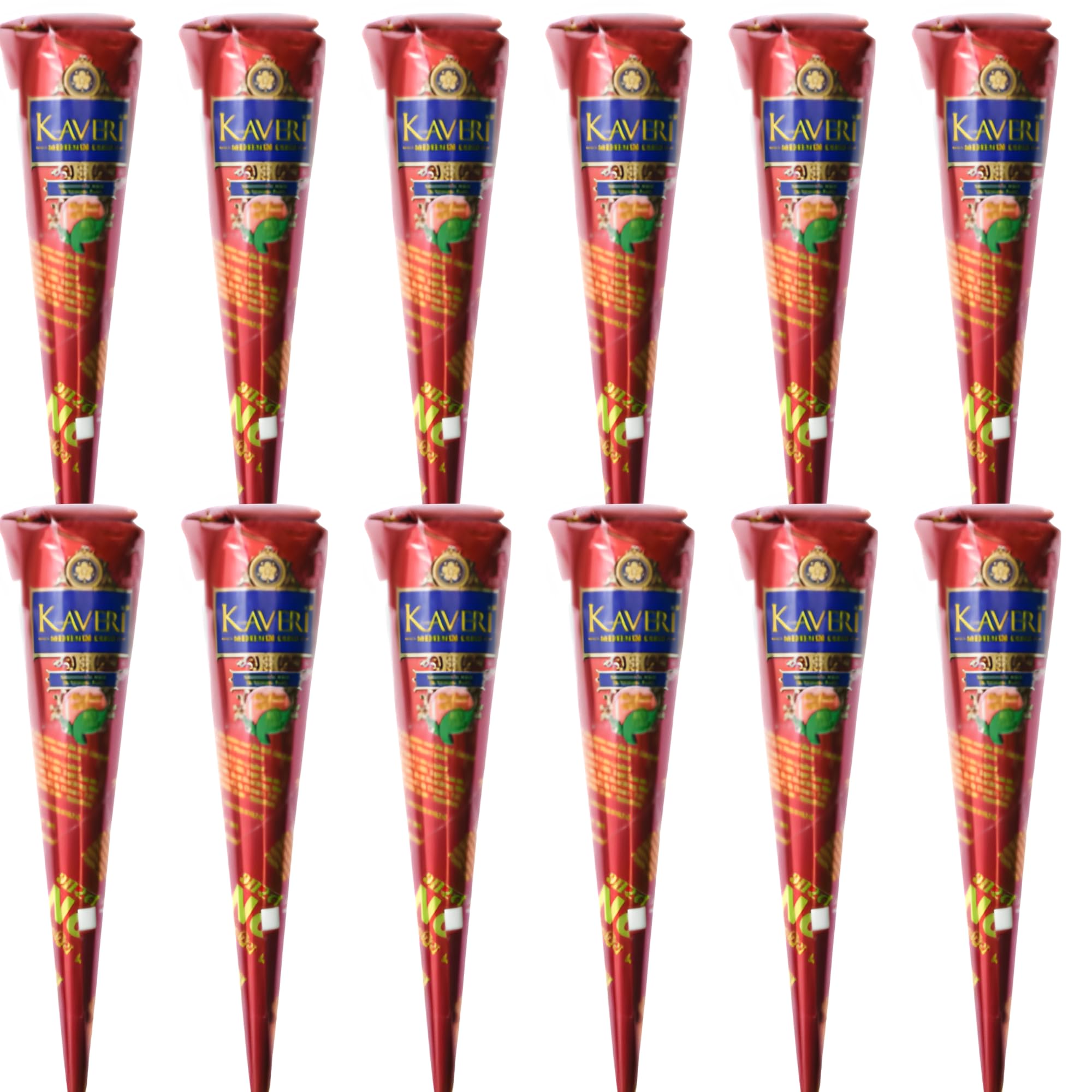 12 x Kaveri Mehendi Henna Cones, Dark Brown Henna for Hand Art Henna Stencils, and Henna Freckles