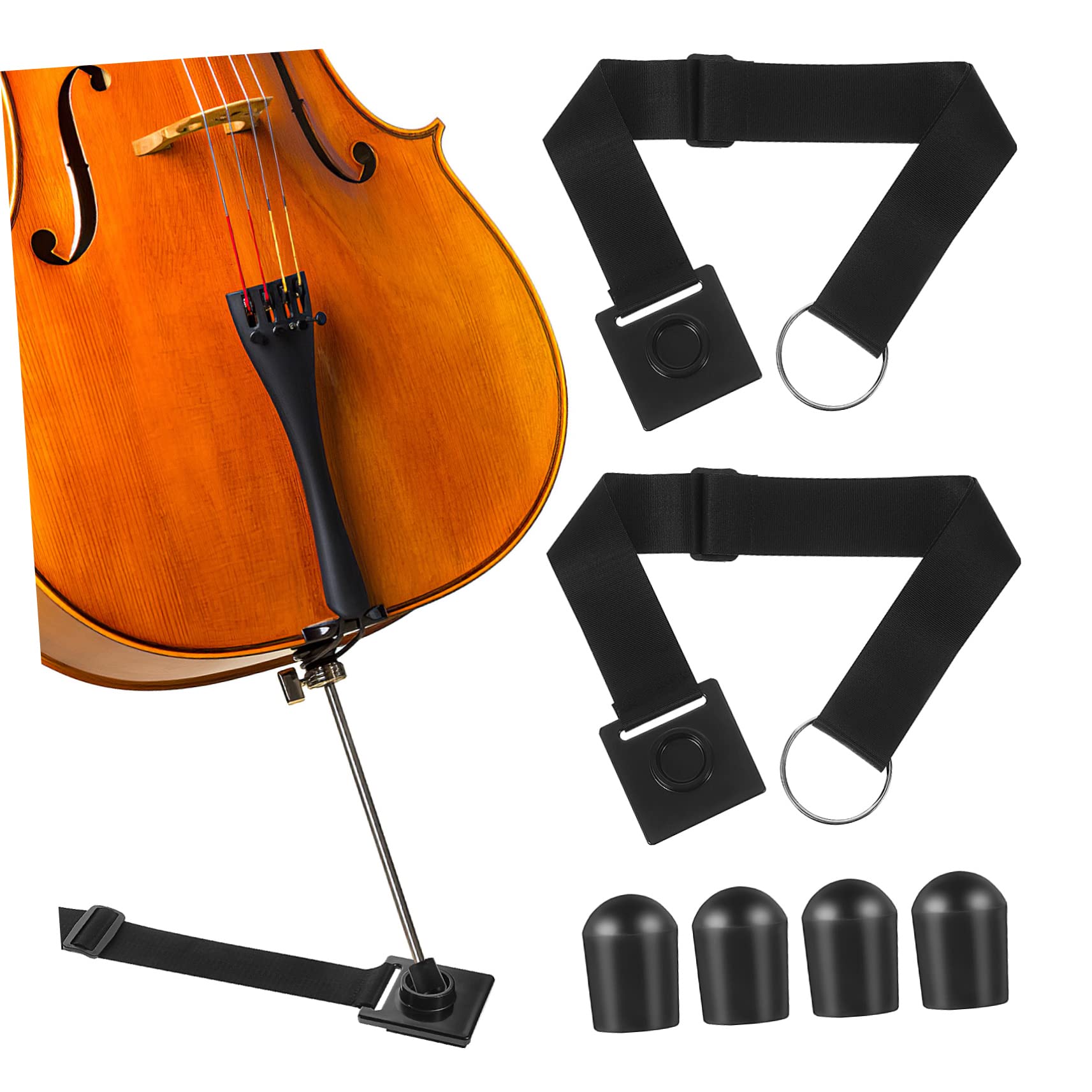 FUNOMOCYA Cello Anti-slip Mat Endpin Anchor Set 2 Black Mats 4 Black Bass Endpin Straps Musical Instrument Supplies