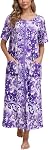 Rubehoow Robe pour les femmes Zipper Peignoir Short Sleeve Mumu Nightgown Full Long Lounge Robe avec poches