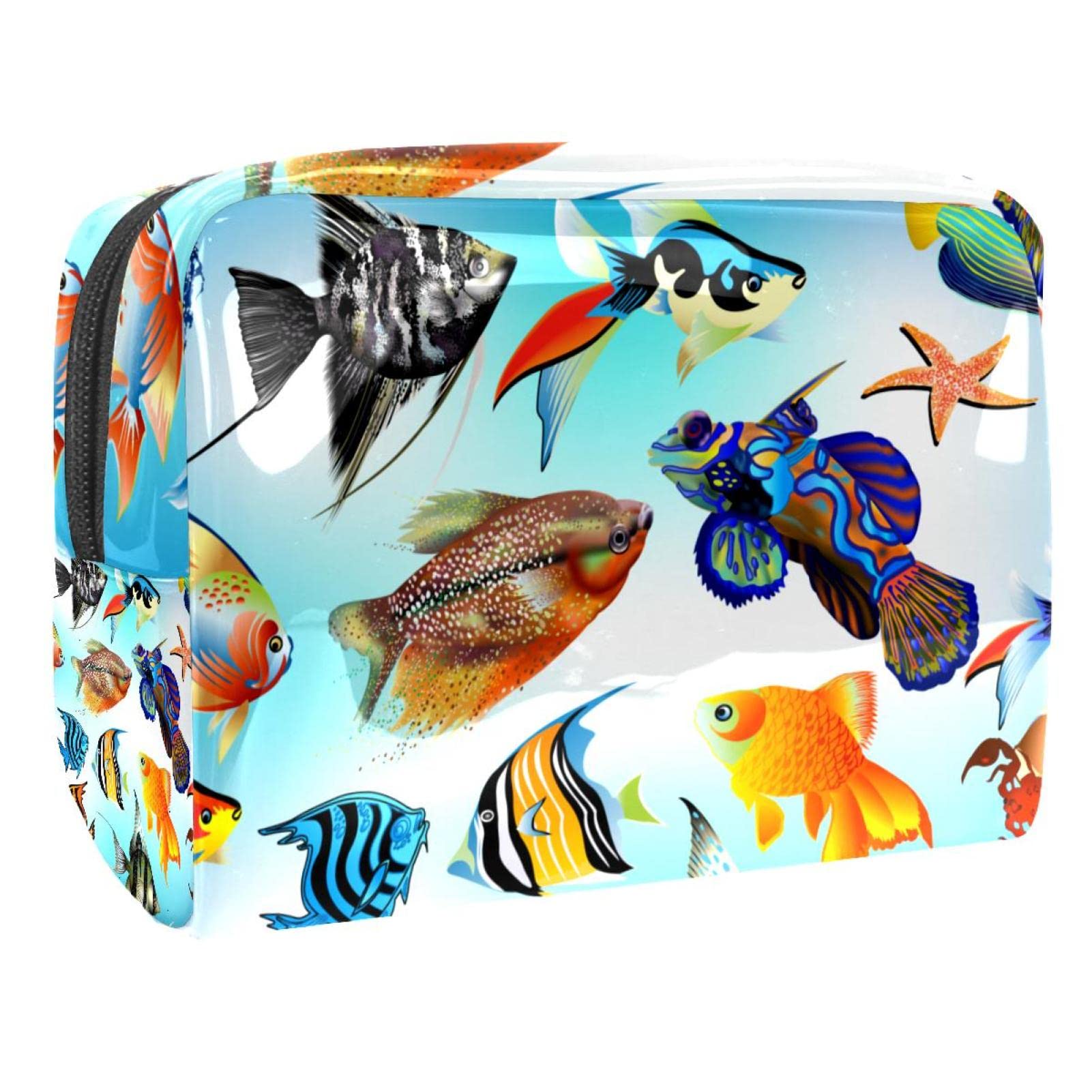 WOSHJIUK Makeup Bag PVC Waterproof Cosmetic Bag,ocean colored ses fish,Travel Cosmetic Organizer Toiletry Bag Pouch