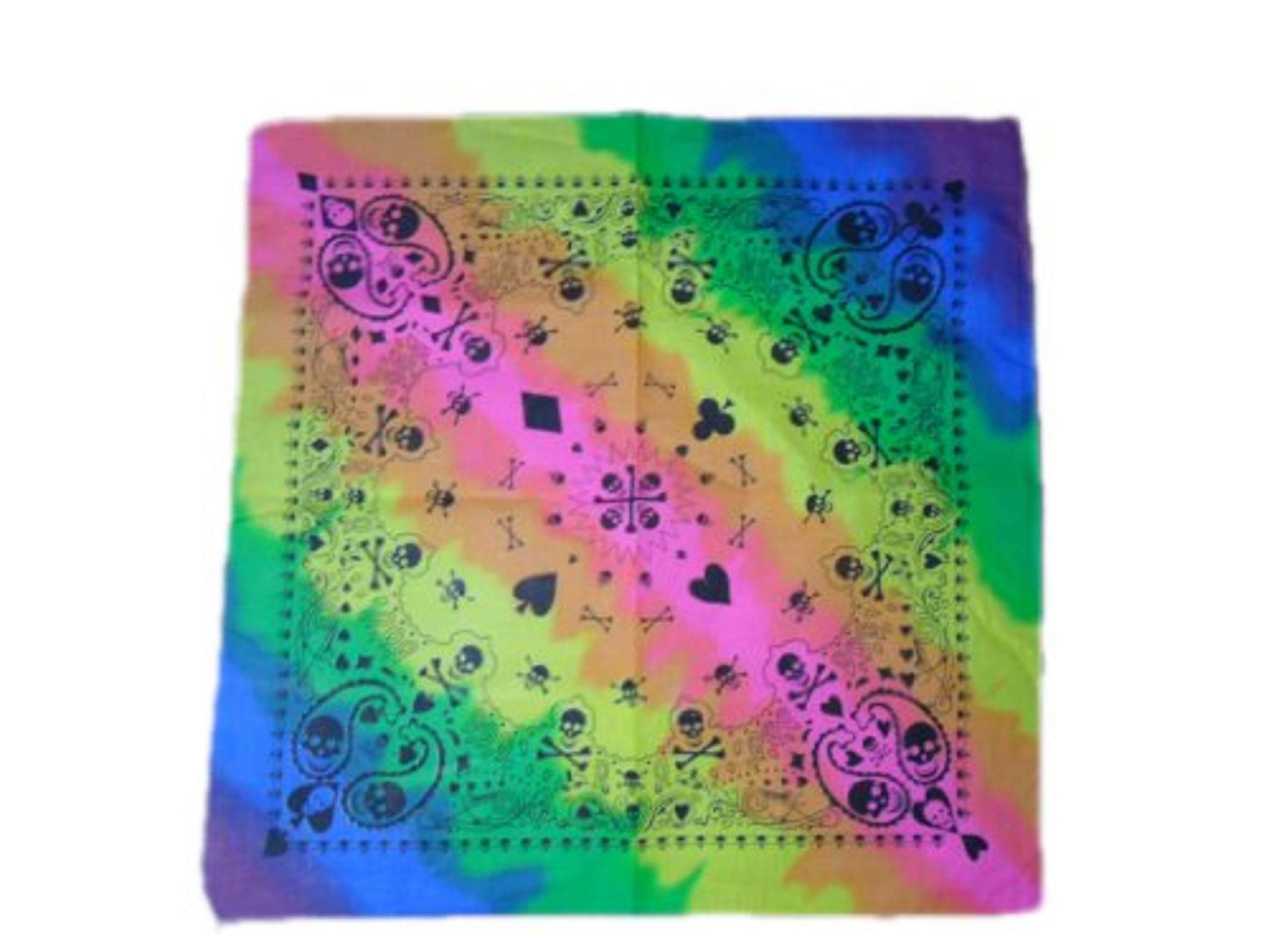 Skull Design Biker Bandana - 100% Cotton - (Rainbow Paisley)