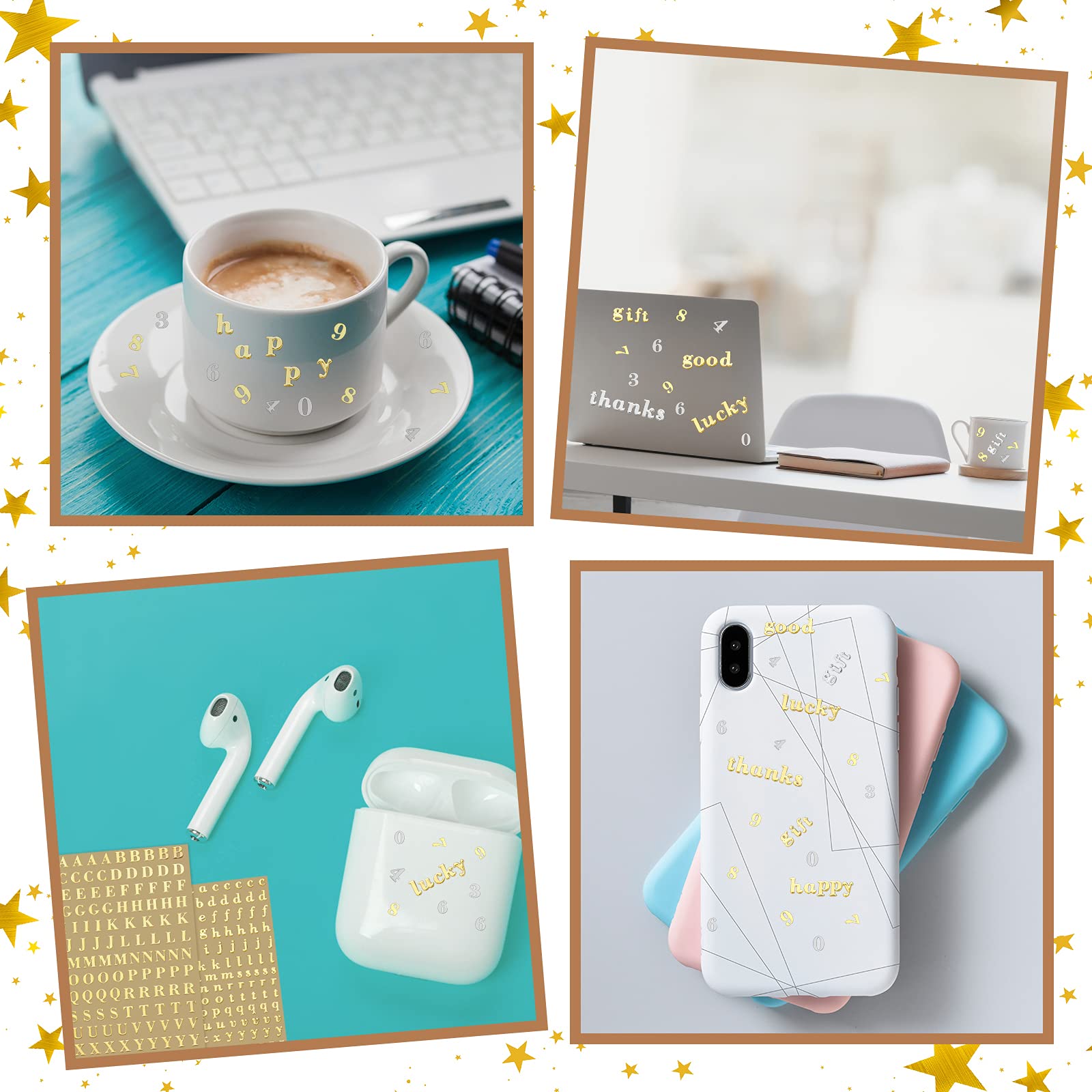 Buy 18 Sheets Small Letter Stickers Mini Numbers Stickers Gold Silver