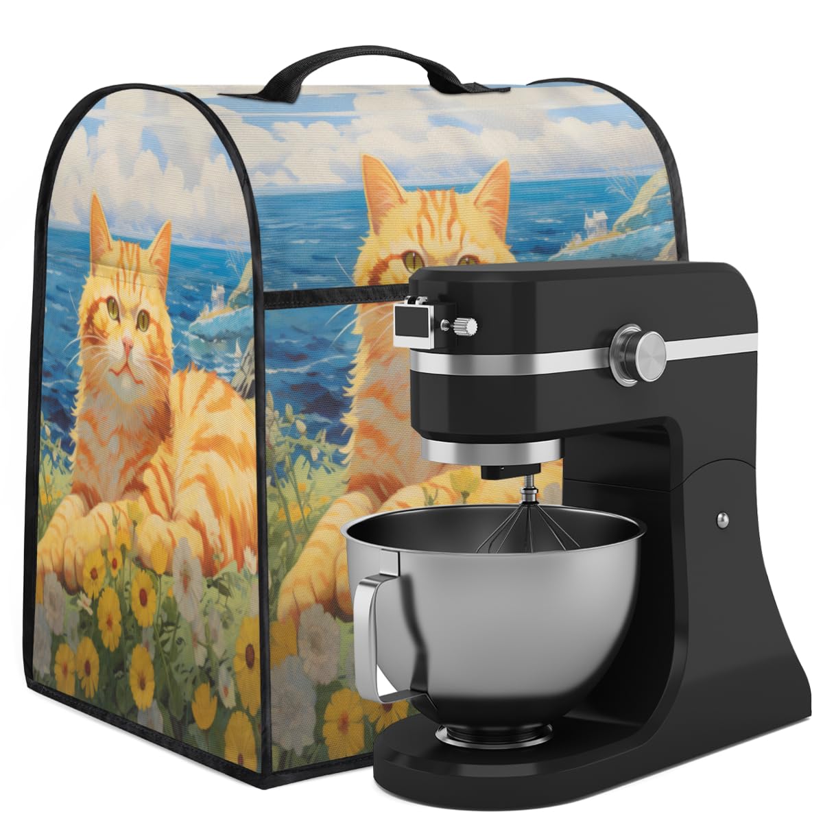 Coffee Maker Cover Cute Cat Floral Kitchen Appliance Covers Small Appliance Covers Blender Cover Juicer Cover Dust Covers for Kitchen Appliances with Top Handle and Pockets,Washable,C413