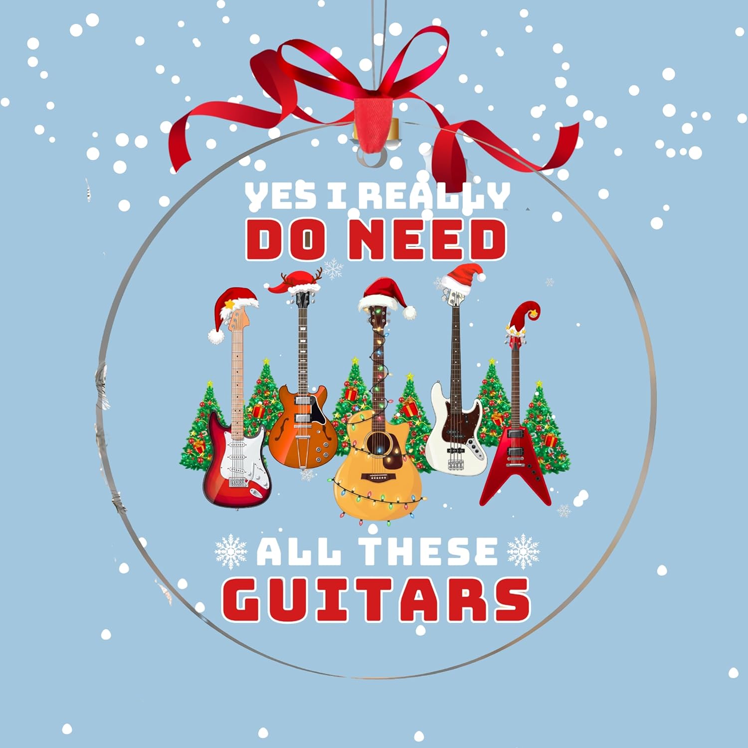 Guitar Christmas Ornament 2025 – Funny Music Ornament for Christmas Tree – Electric & Bass Guitar Decoration – Gifts for Guitar Players, Musicians, Men & Women – Rock Music Home Decor