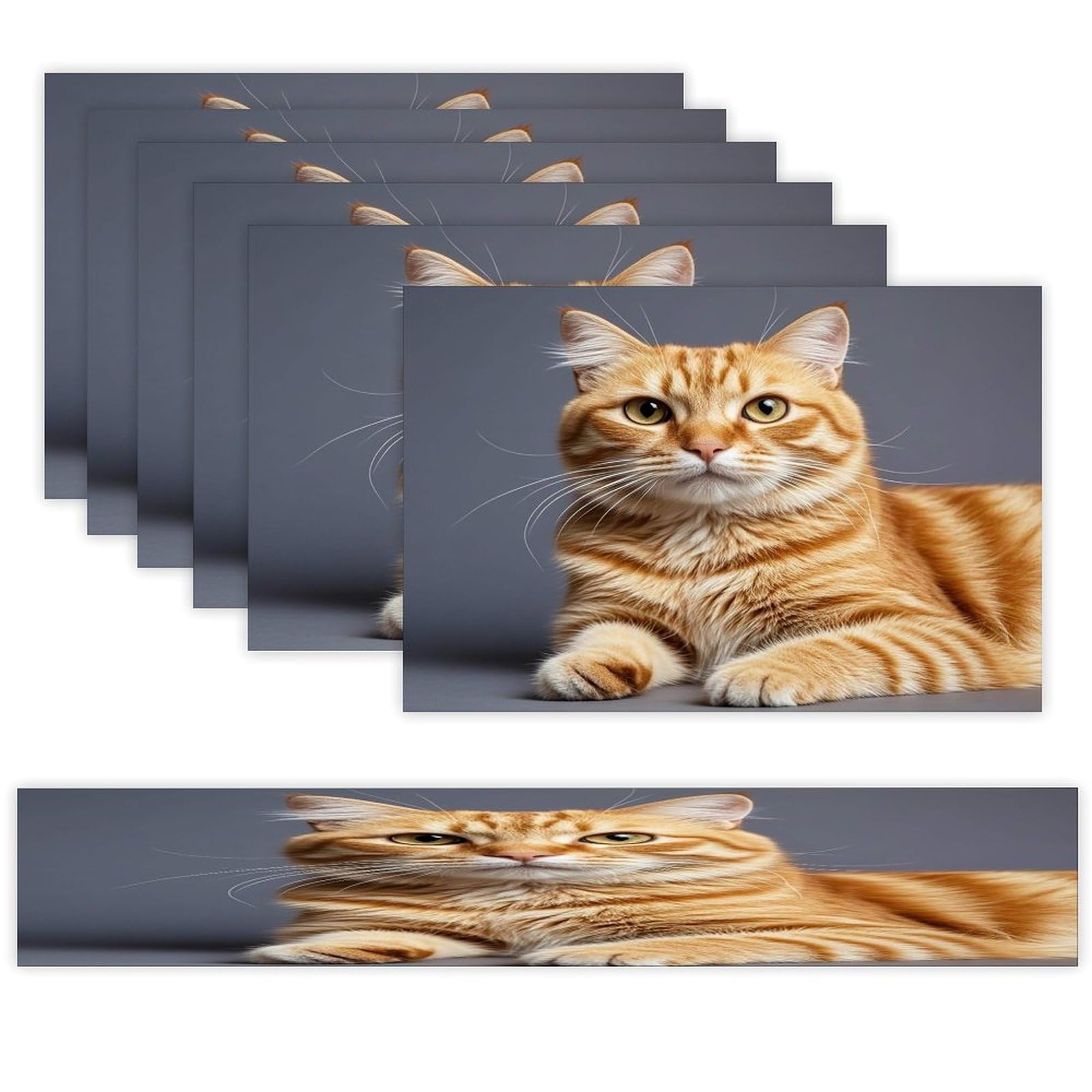 Cat Table Runner and Placemats Set of 6 Stain Resistant Heat Resistant Place Mats for Kitchen Dining Table Mats Long Table Runner Modern Art Dining Decor for Daily Use