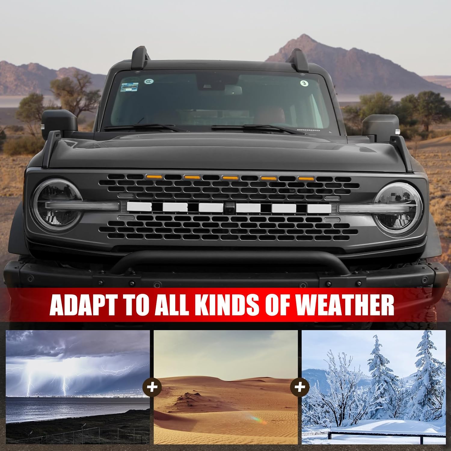 Mabett 5PCS LED Grille Lights for Ford Bronco Accessories 2021 2022 2023 2024 2025 2/4-Door fit Badlands Wildtrak & Everglades