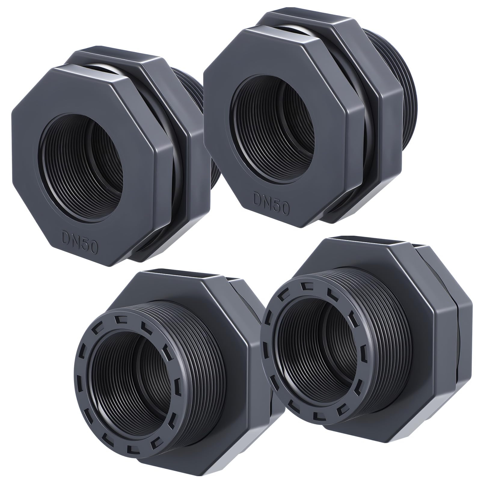 4 Pcs 2 Inch Bulkhead Fitting PVC Npt Tank Connector