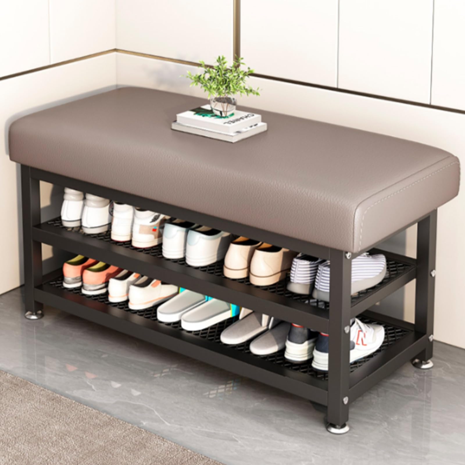 Banc à chaussures 3 niveaux en métal stable pour résoudre le désordre de l'entrée