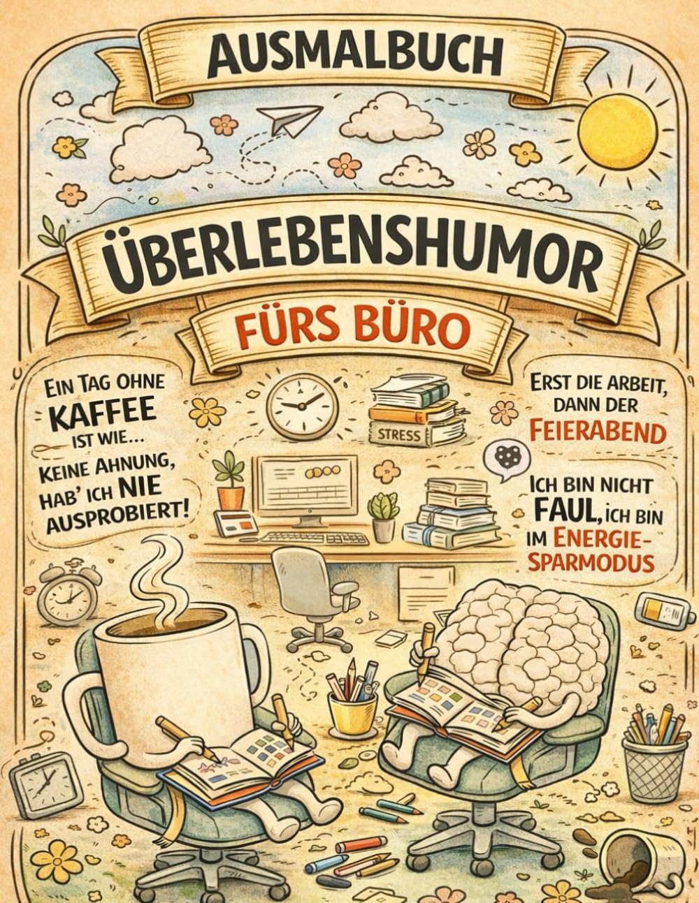 Überlebenshumor fürs Büro: Malbuch für Alle Die Sich im Büro Langweilen mit über 45 Perlen des Bürohumors und entspannenden Motiven zum Ausmalen