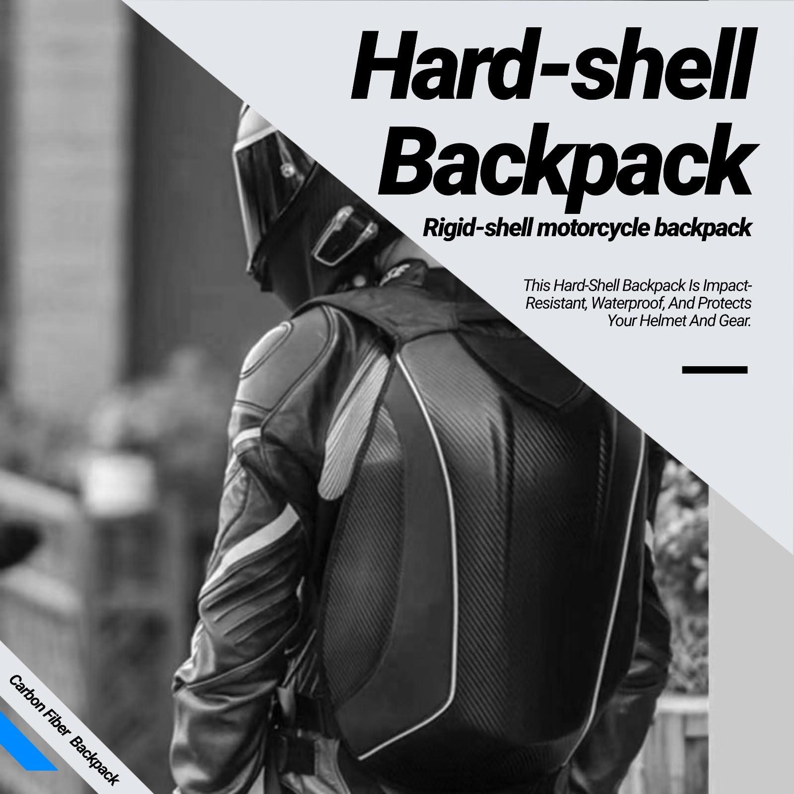 Mochila para moto de alta capacidad con carcasa rígida de fibra de carbono, compartimento dedicado para casco, extensible 30-48L, multibolsillos, para viajes y uso diario