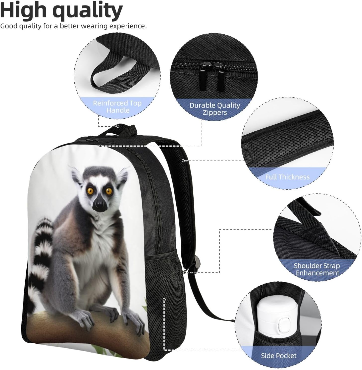 Travel Backpack Ringtailed Lemur Carry on Backpack Lightweight Business 16inches Laptop Backpack for Men Women