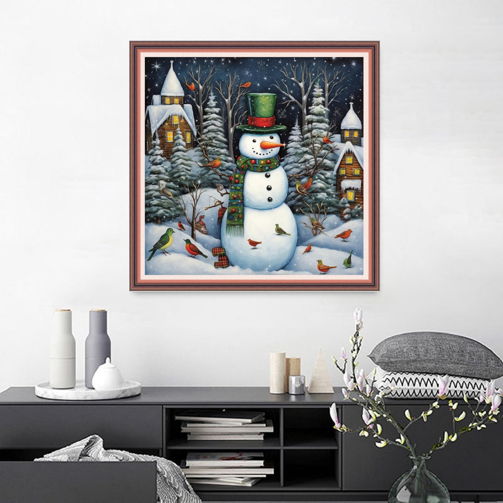 Joyhoor Kits de broderie au point de croix pour débutants - Fournitures de broderie au point de croix pré-impression pour adultes - Kits de broderie au point de croix - 11 ct - Paysage de neige de