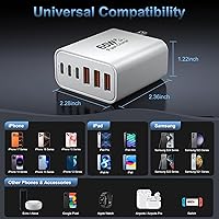 Vista 5 de Bloque de carga USB C, 65 W, 6 puertos, bloque de carga USBC, cargador de pared, cargador de iPhone, carga rápida, multipuerto tipo C, PD+QC, Blanco