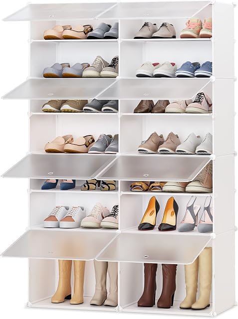 JOISCOPE Shoe Rack Portable Shoe Storage Cabinet Organzier Tower, Modular Cabinet Shelving for Space Saving, Shoe Shelves,Cupboard Hallway Bedroom Entryway for Shoes, Boots, Slippers (2 * 7-Tier)