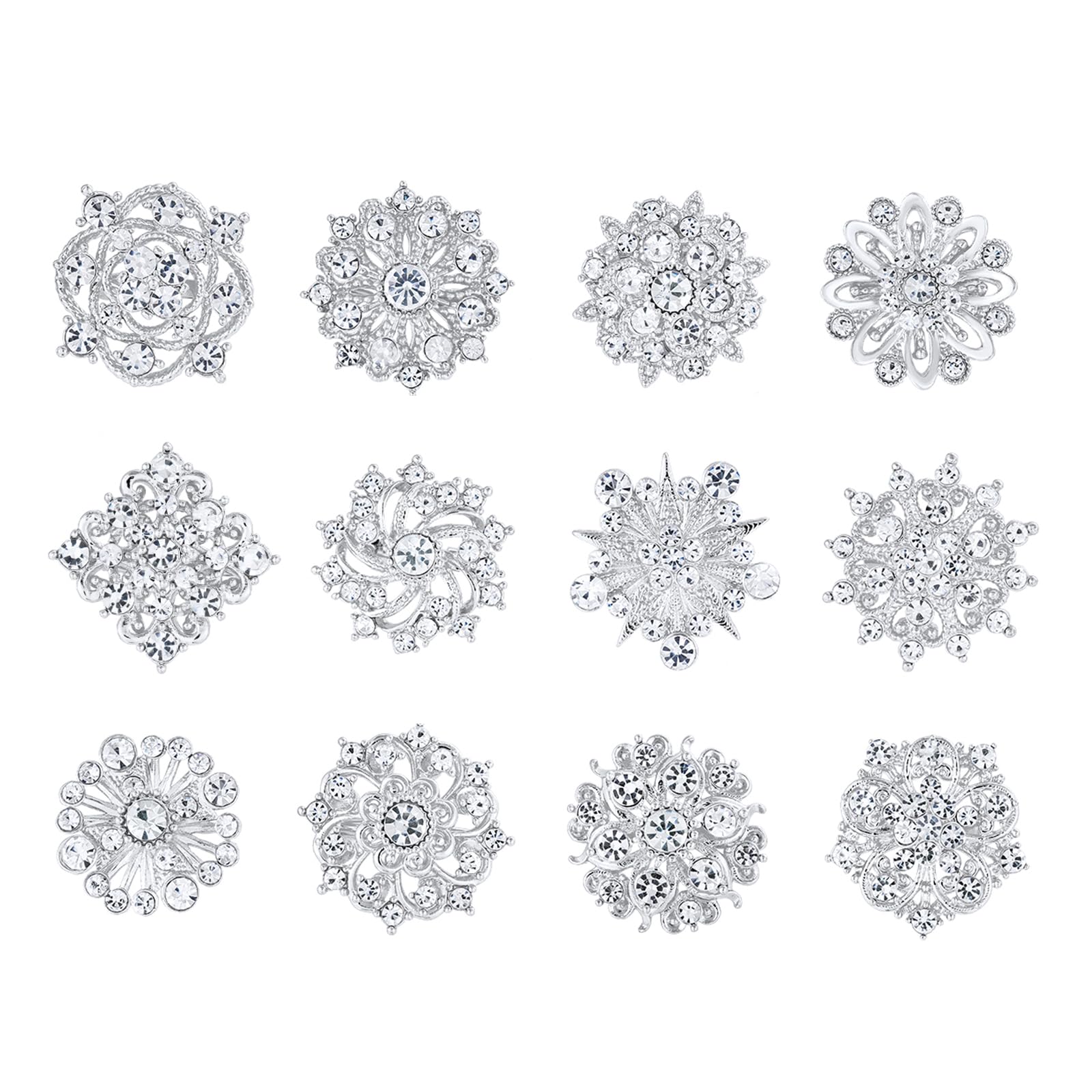 assorted small size crystal rhinestone flower brooch pins set for crafts embellishment wedding bouquet brooches for women fashion