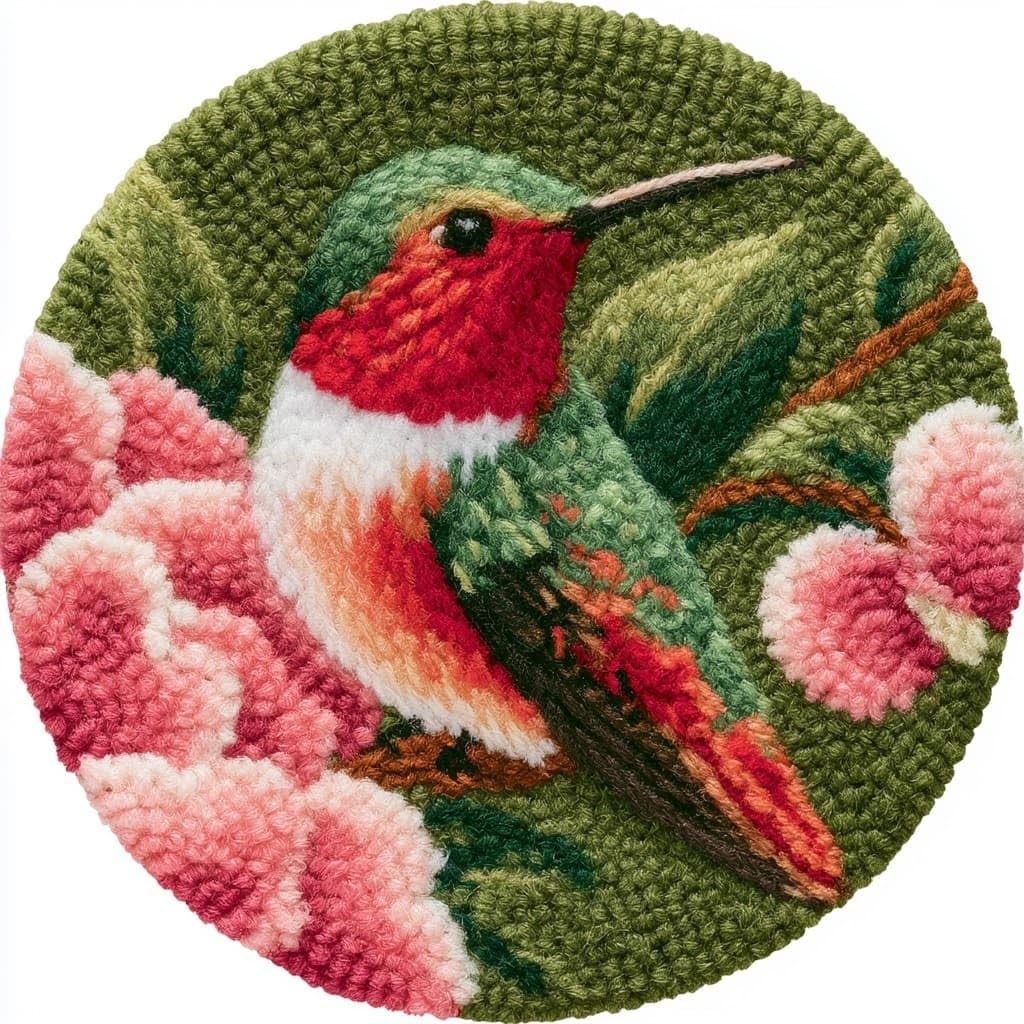AMBATTERY Round Shape Latch Hook Kits Rug,Birds and Flowers
