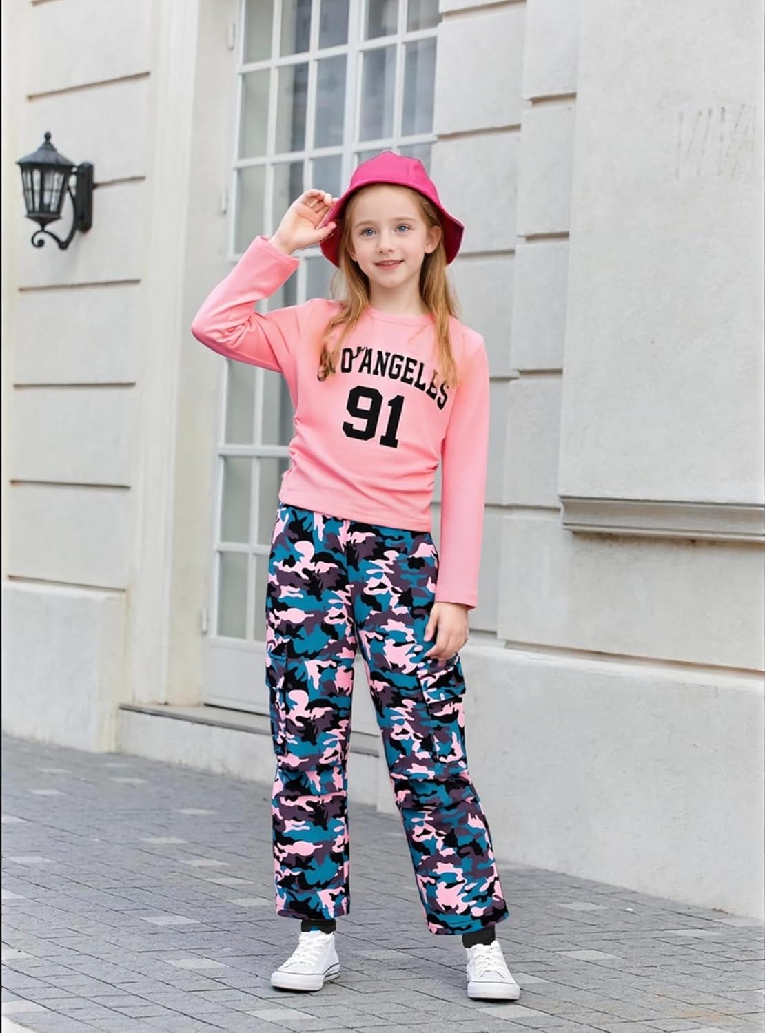 Girls Clothes Tween Girl Outfits Long Sleeve Ruched Top Botanical Print Relaxed Pocket Pants Set - Image 5