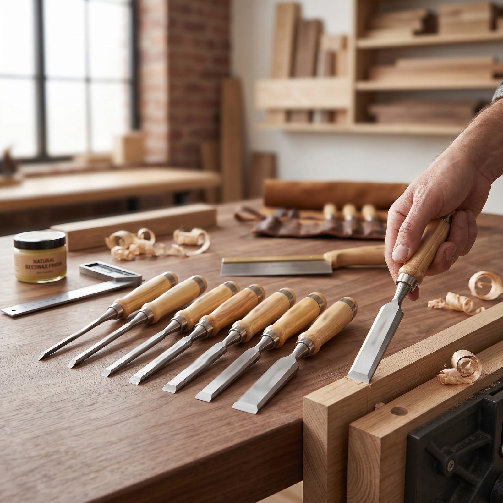 PUSOKEI Juego de Cinceles de Madera Profesionales 8 Piezas |Cinceles de Borde Biselado de 6 a 38 Mm para Carpintería Tallada en Madera