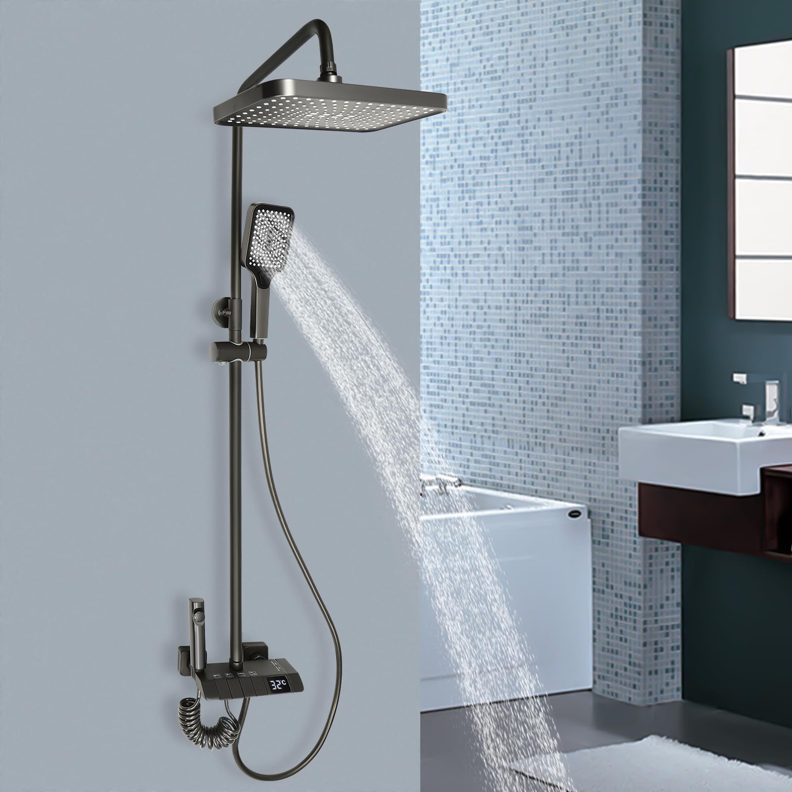 Sistema doccia termostatico, rubinetto in ottone 304 in acciaio inox