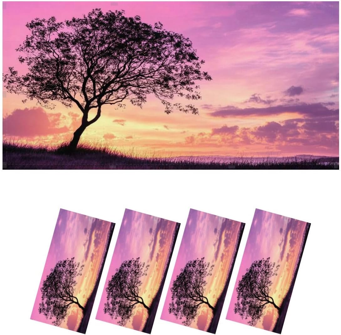 Fluorescent Light Covers for Ceiling Lights Silhouette Tree Grass Pink Purple Sky Cloud Easy to Install Magnetic Light Filter for Classroom Office Hospitals School Home Decor