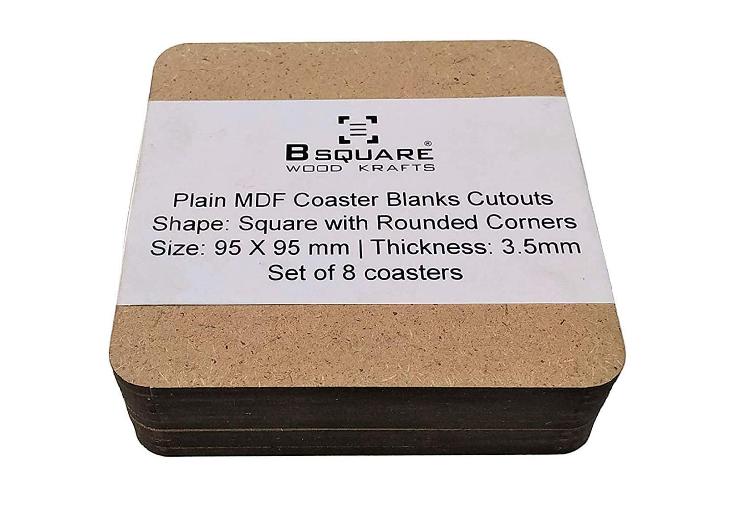 B SQUARE Square Shaped Plain MDF Coasters Blanks Cutouts for DIY, Artwork, Decoupage, Do-it-Yourself Size: 95mm Set of 8