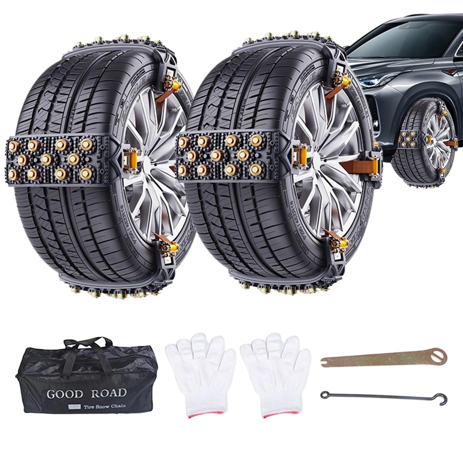 Schneeketten für 165-265mm Reifen, Winterketten Reifenketten für Auto, Anti-Rutsch Reifen Ketten mit Montageschlüssel Handschuhe Praktischer Haken, für Traktion Sichere Fahrt Schnee Schlamm