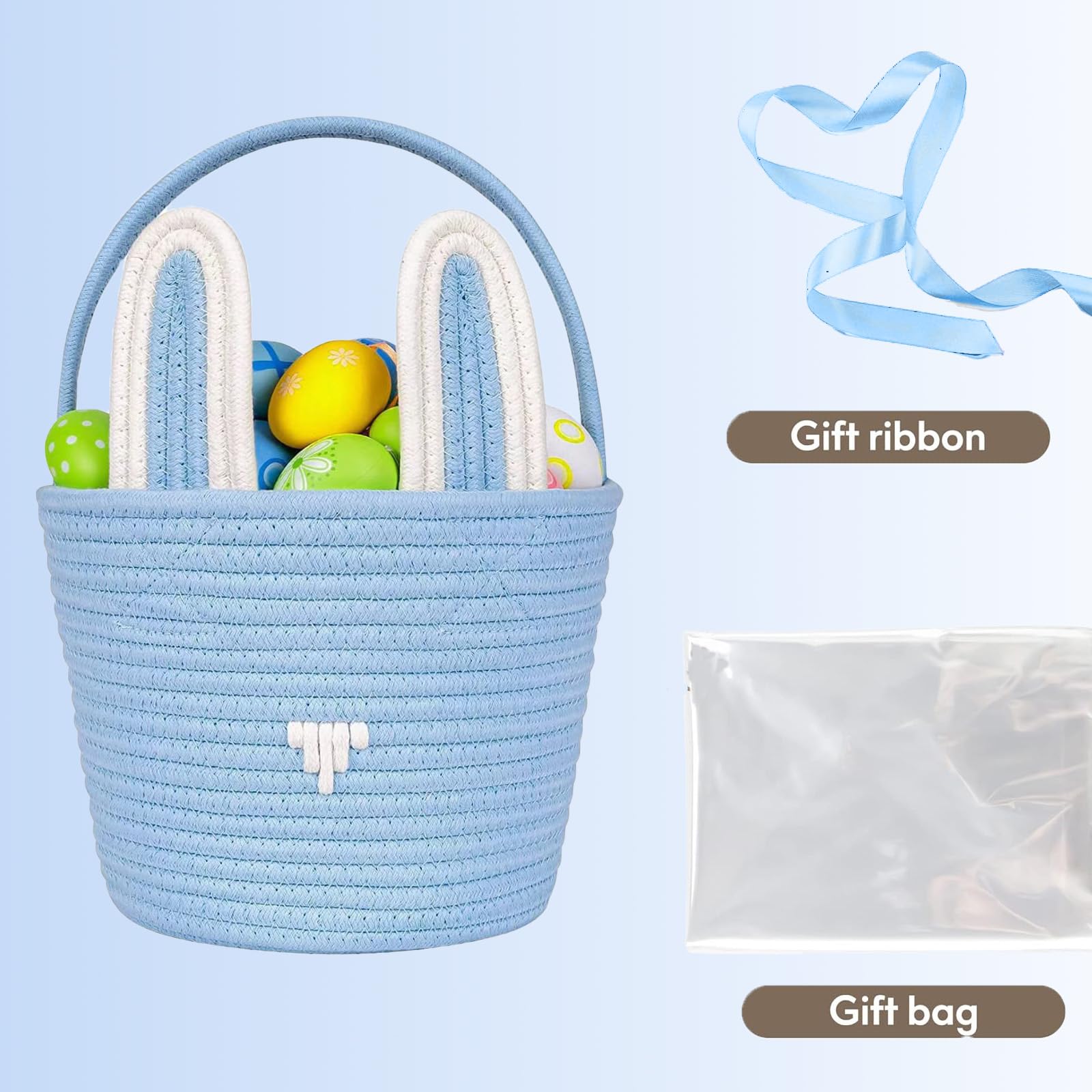 Poschnor Oster-Geschenkkorb leer mit Geschenktüten und Bändern, Osterhasenkorb, kleine gewebte Seilkörbe zum Organisieren, Korb zum Verschenken, Aufbewahrungskorb, Blau