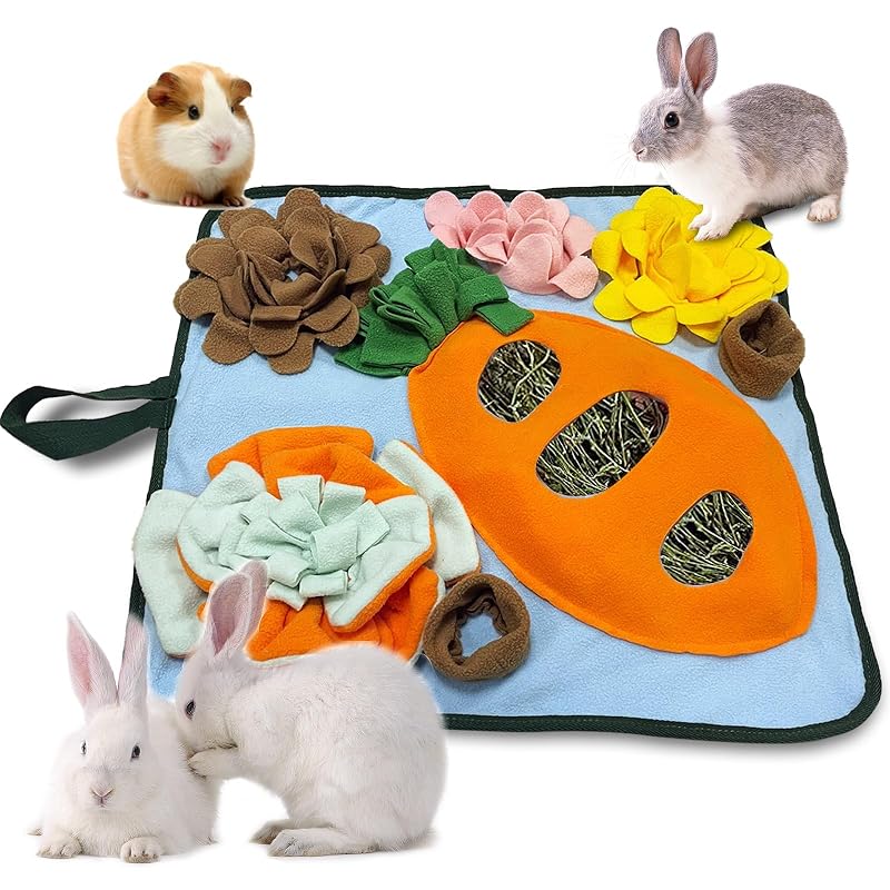 Tapete de Forrageamento para Coelhos em Soft Fleece com Área para Feno, Adpartner Tamanho M 50 x 50 cm