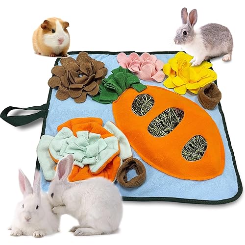 Adpartner Rabbit Foraging Mat Bunny Toys, 20"x20" Rabbit Snuffle Mat Interactive Feeding Game, Washable Bunny Hay Feeder Treat Dispenser Foraging Toys for Rabbits Guinea Pigs Chinchillas Ferrets - Size M: 50*50cm