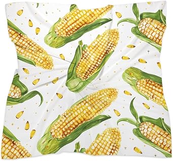 Cartoon Corn on The Cob Silk Like Head Scarf for Women Neck Scarf Satin Bandanas Fashion Headscarf