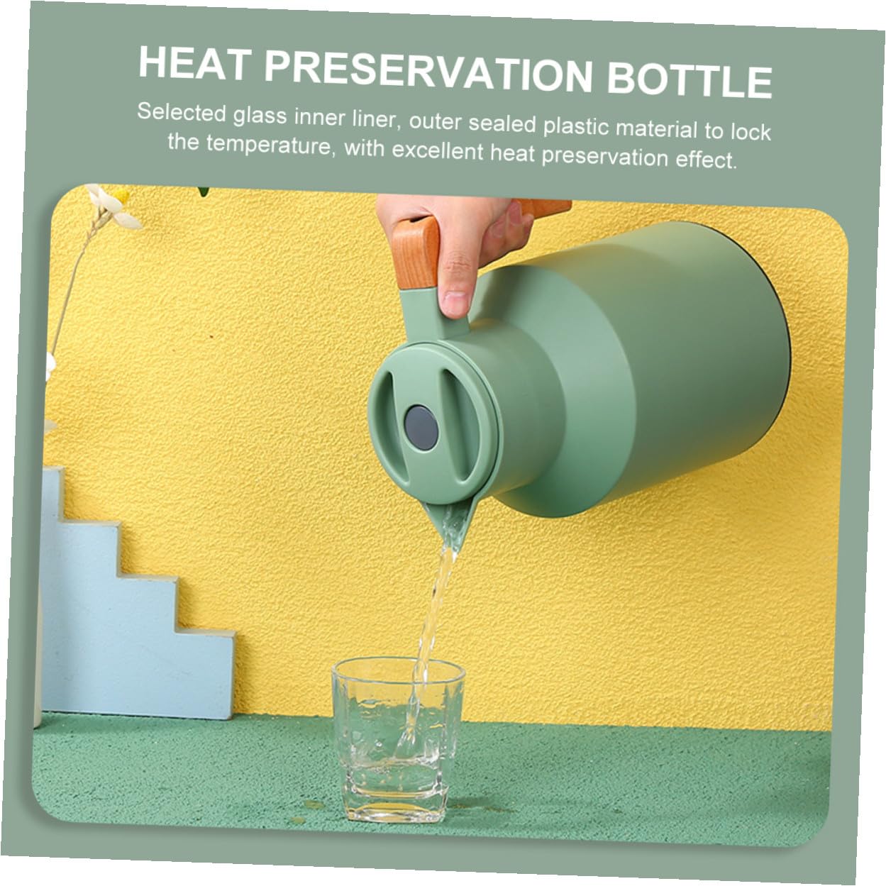 Botella Térmica Multiusos con Aislamiento Hermético Diseño Ergonómico con Mango de Madera para Agua Caliente el Hogar Portátil Dispensador Fácil de Usar