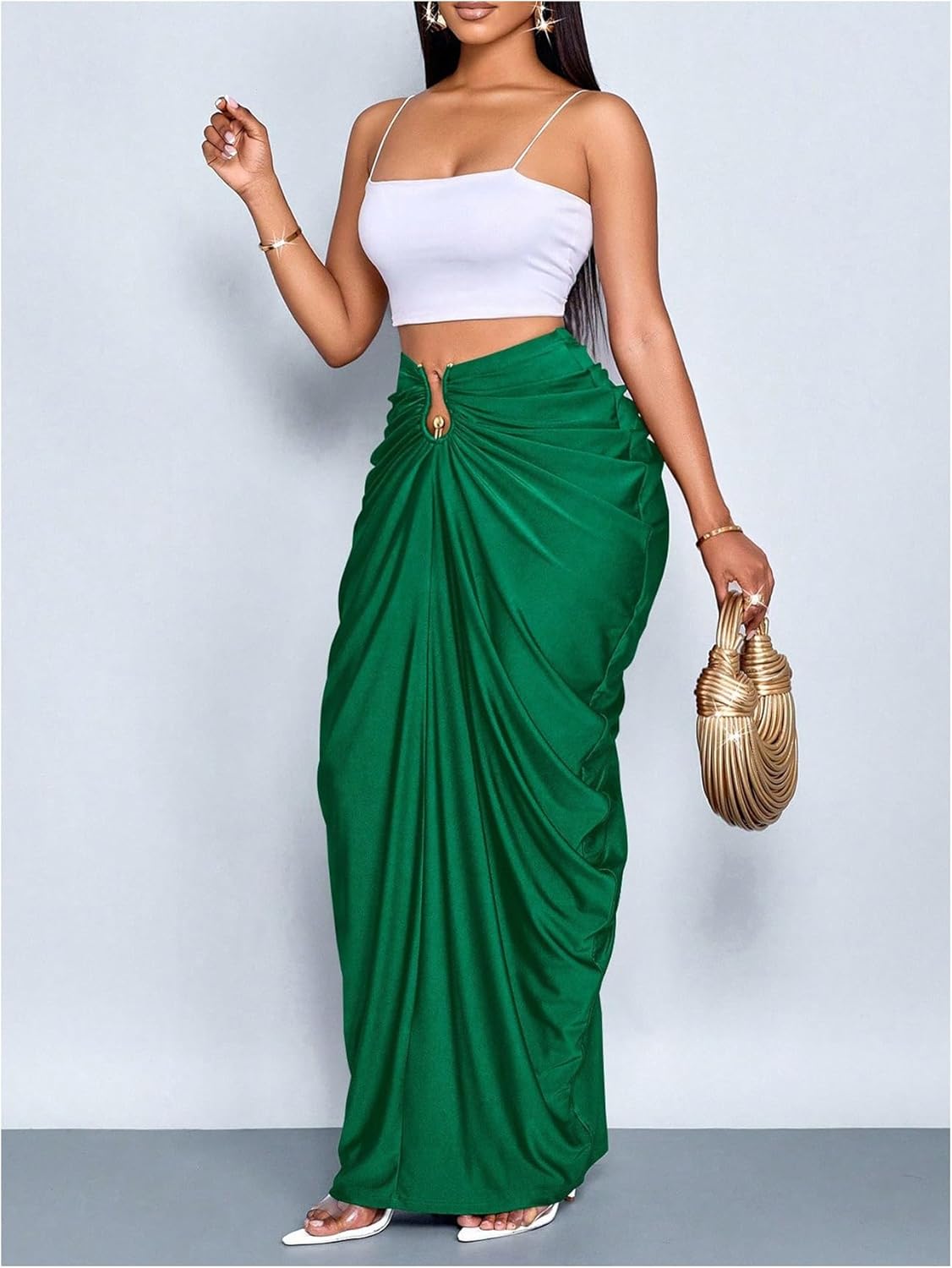 WDIRARA Women's Ruched Bodycon Maxi Skirt Cocktail Party High Waisted Long Fishtail Skirts