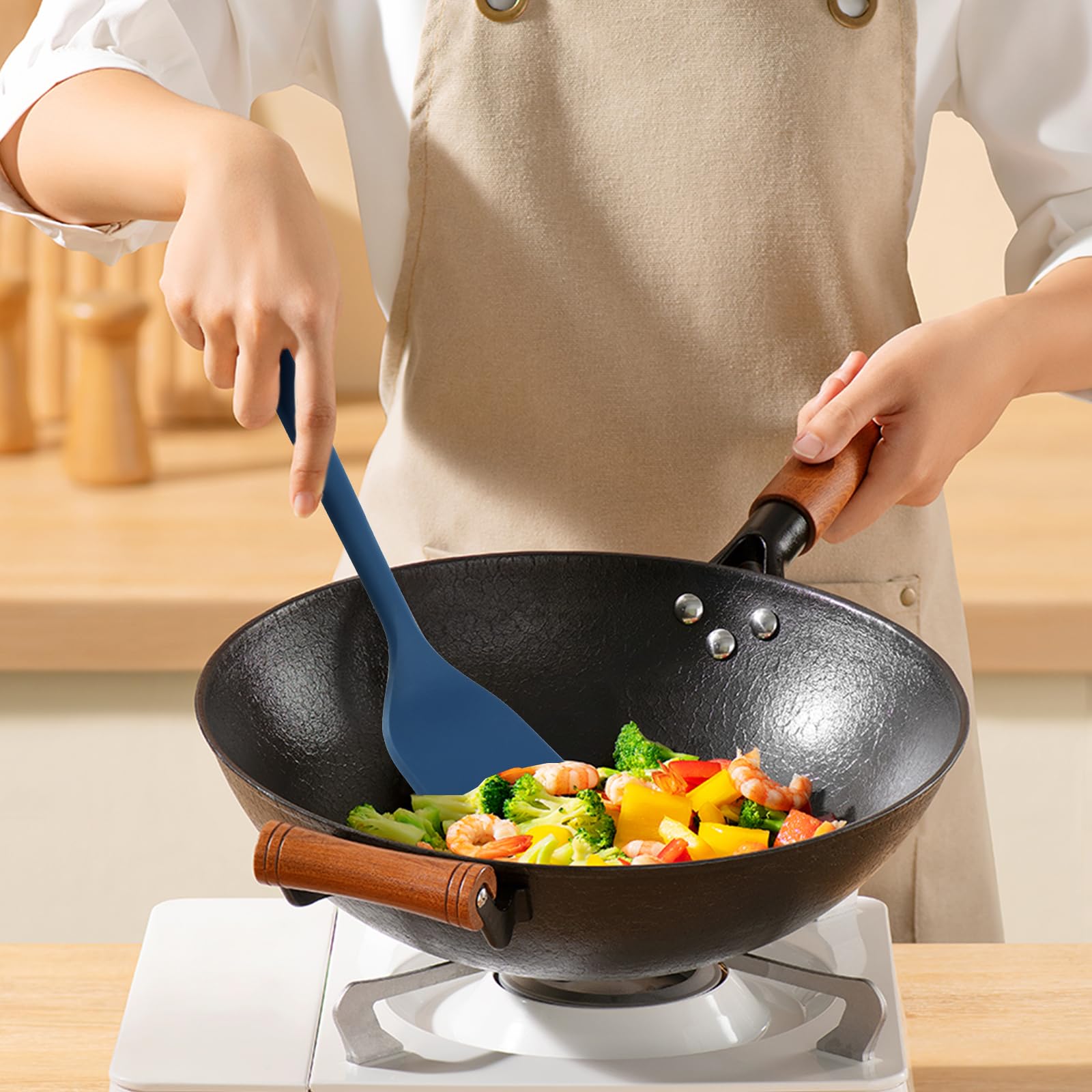 MOACC - Juego de utensilios de cocina de silicona: resistentes al calor de 13.6 pulgadas de largo, sin BPA, accesorios de cocina de goma antiadherente, para preparar alimentos, freír, servir, untar