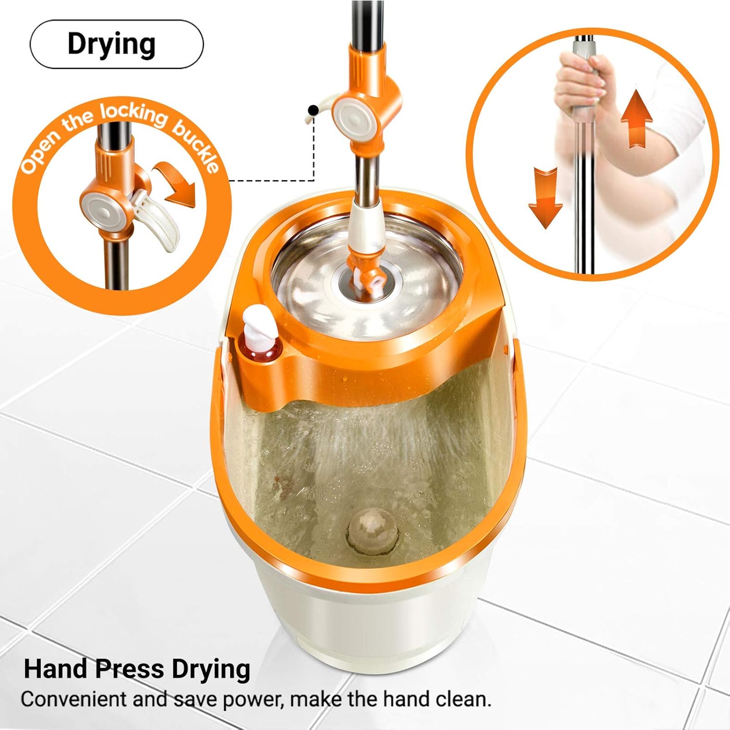 MASTERTOP Spin Mop and Bucket with Wringer Set, Floor Cleaning System, Easy Wring Foot Pedal, Stainless Steel Mop Handle, 5 Microfiber Refills, 5 Cleaning Clothes, Hardwood Laminate Tiles : Everything Else